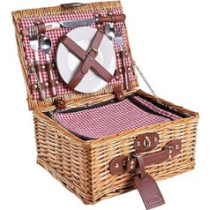 eGenuss rokām darināts pīts piknika grozs 2 vai 4 cilvēkiem ar porcelāna traukiem, galda piederumiem, vīna glāzēm vai keramikas krūzēm