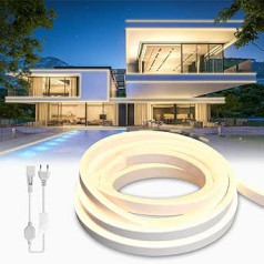 BRIMETI Neona LED sloksne 20 m Āra LED sloksne Ūdensizturīga 230 V āra 120 LED/M elastīga gaismas sloksne DIY elastīga gaismas sloksne ar barošanas avotu un kontrolieri iekštelpu mājas virtuvei (dabisks