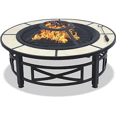 'Centurion Supports with Ceramic Tile Nusku Italian Black & Premium Multifunction 360 ° Round Outdoor Garden Patio Heater Fire Pit Brazier