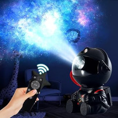 mumisuto Astronaut zvaigžņoto debesu projektors, Spaceman zvaigžņotās debess gaismas, Galaxy Light, LED nakts gaisma, zvaigžņotās debesis, astronauta nakts gaisma, 360° pagriešana ar tālvadības pulti (Zvaigzne Black)