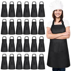 24 Stück verstellbare Latzschürze mit 2 Taschen, Kochküchenschürzen, Schwarze Kochschürze, wasserölabweisend, BBQ-Arbeitsschürze für Damen, Herren, Zeichnen, Basteln, Outdoor-Kittel, schwarz