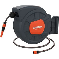 GRIFEMA G301-35, Hose Reel for Wall Mounting, Hose Box with 35 m Hose, Wall Hose Reel with 180° Rotation, Automatic Reel with Adjustable Nozzle