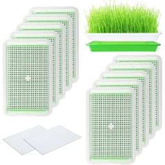 JMIATRY Set of 10 Microgreens Propagation Trays 22.6 x 14.5 cm Plastic Seed Sprout Tray for Microgreens Sprout Trays with Drainage and Base Set with Sprouter Tray Paper for Garden Home Office