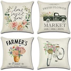 Artscope Waterproof Cushion Covers, Pack of 4 Cotton Linen Breathable Cushion Case for Patio, Garden, Farmhouse Decor, 45 x 45 cm