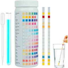 16 in 1 Water Tester, Drinking Water, Water Test Strips, Water Tester for Drinking Water, Quick Test, Water Tester with 100 Test Strips, for Total Hardness, Free Chlorine, Iron, Copper, Lead, Nitrate