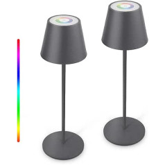2 x aptumšojama LED akumulatora galda lampa, bezvadu pieskāriena metāla baterijām darbināma galda lampa, 8 krāsas un IP54 pārnēsājama āra galda lampa guļamistabai, darbam, bāram, restorāna dekorēšanai