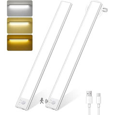 Apgaismojums virtuves LED apakšā, 40 cm korpusa apgaismojums ar kustības sensoru, 146 LED USB-C uzlādējams, 3 krāsu režīmi, regulējams, bezvadu nakts gaisma, skapja apgaismojums guļamistabai, vannas istabai, RV, 2 komplektā