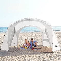 UNP Easy Sun Shelter pludmales telts uznirstošā nojume Event Cabana UPF 50+ Shade Tent 4-6 cilvēkiem lietusizturīga ūdensizturīga kempinga braucieniem, ballītēm vai piknikiem ar sānu sienu (2,4 x 2,4 m, balta)
