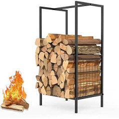 DAMEING Kaminholzregal für den Außenbereich, für Kamin, Holzaufbewahrung, robuster Holzhalter, kleiner Stapelständer für Kamin, Outdoor, Terrasse, Organizer, Schwarz, 43,2 cm T x 31 cm B x 80,5 cm H