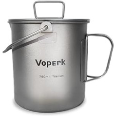 VoPERk Camping titāna katla krūze āra krūze ar vāku salokāms drošības rokturis 750 ml titāna kempinga galda piederumi liela ietilpība āra krūze galda piederumi ūdens pudeles krūze