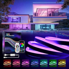 BRIMETI RGB neona LED sloksne 10 m, LED caurule 230 V āra IP65 ūdensizturīga elastīga neona LED sloksne ar tālvadības pulti, Bluetooth lietotņu vadība, DIY gaismas sloksne, ar barošanas avotu, lietošanai iekštelpās ārā