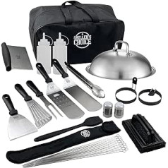 Grillers Choice Metal BBQ Accessories Set - Commercial Heavy Duty Stainless Steel Flat Top Grill Indoor Outdoor Hibachi BBQ Utensils Designed by Chef and BBQ Judge (32)