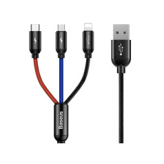 BASEUS 3in1 USB-C / Lightning / Micro 3A kabelis 1,2 m (CAMLT-BSY01) Juodas