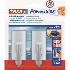 Self-adhesive hooks, powerstr., 2 pcs., rectangular, large, matt chrome