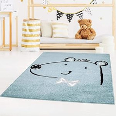 paklāju pilsēta Bubble Kids Bērnu paklāja plakana kaudzīte ar Cute Bear benzīna zilā krāsā bērnu istabai Izmērs: 160 x 225 cm