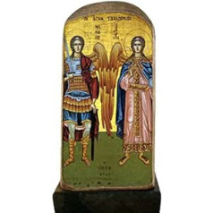 Wooden Greek Christian Orthodox Wood Icon of Archangel Michael and Gabriel / Mp5