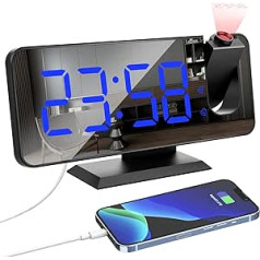 Xakay projekcijas modinātājs guļamistabai, griestu digitālais modinātājs, modinātājs ar projekciju 180°, USB ports, 7,3 collu liels LED displejs, divi modinātāji, atlikšanas modelis, 4 dimmeri bērniem,