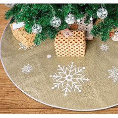 Christmas Tree Skirt Linen Christmas Tree Skirt Snowflake Christmas Tree Skirt Round Christmas Tree Stand Christmas Tree Decoration Christmas Tree Blanket (Khaki, 120 cm / 47 Inches)