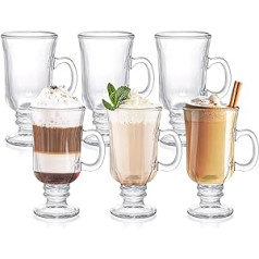 ZENFUN 6 īru kafijas glāzes, 235 ml espresso glāzes ar stikla pamatni un rokturiem, caurspīdīgas kausu glāzes Glāzītes kafijai, lattei, kapučīno, smūtijiem, karstajiem un aukstajiem dzērieniem