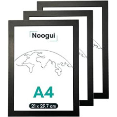 NOOGUI attēlu rāmis A4 Koka attēlu rāmis DIN A4 Izmērs 21 x 30 cm Koka attēlu rāmis Krāsa Melns Ideāli piemērots fotogrāfijām un diplomiem (melns x 3)