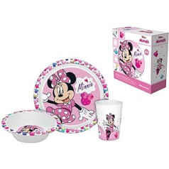 Cartoon Character Tableware Set Microwave Safe Plate Bowl and Cup BPA Free Reusable Plastic Tableware Set with Gift Box (Minnie)