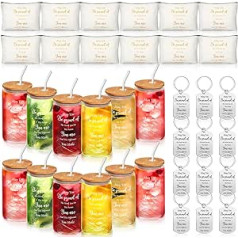 Tioncy 36-teiliges Dankeschön-Geschenk-Set für Frauen, Wertschätzungsgeschenke, Großpackung für Awesome, 473 ml, Becher mit Deckel und Strohhalm, iedvesmojošs Make-up-Tasche, Schlüsselanhänger,