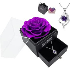 Konservierte echte Rose mit 925 Sterling Silber Anhänger Halskette Ewige Rose ar Silber Halskette Rose Box Geschenk für Mama Frau Sie am Muttertag Valentinstag Weihnachten Geburtstag Geschenke für Frauen