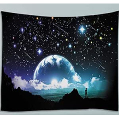 Amiiba zvaigžņotās debess gobelēns Spīdīgas zvaigznes un mēness gobelēns pie sienas piekārtiem vīriešiem kalnos Mājas dekorēšana guļamistabas viesistabai (zvaigzne, M — 59 x 51 colla)