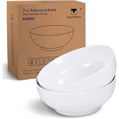 Ramen Bļodas 20,5 cm, Komplektā 2 x Porcelāna siltas baltas Shiro zupas bļodas Tilpums līdz 1200 ml, japāņu ramenam, vjetnamiešu Pho nūdelēm, salātiem, desertam, B-Ware ar nelieliem glazūras defektiem