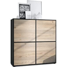 Vladon Cuba V2 Highboard Cabinet 104 x 105.5 x 35.5 cm Sideboard with 8 Compartments, Body in Matte Black / Fronts in Nordic Oak