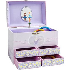 JewelKeeper didelė muzikinė dėžutė papuošalų dėžutė su 4 stalčiais, modelių pasirinkimas, violetinė