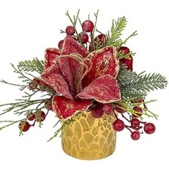 Mini galda Ziemassvētku eglītes mākslīgais augs podiņā Ziemassvētku rotājums ar sarkanām magnolijām un ogām Ziemassvētku dekorēšanai Mājas dekors Virtuves pusdienu galds Dekoratīvs augs iekštelpu augu galds