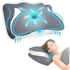 Ortopēdiskais spilvens no dienvidiem uz austrumiem, ergonomisks kakla atbalsta spilvens, Memory Foam spilvens, kakla spilvens optimālam atbalstam, spilvens sāniem, muguras un vēdera gulšņi, pelēks