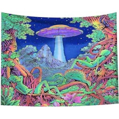 Magic Trippy Psychedelic Gobelēns Meža koks Citplanētietis Dinozaurs Kalns NLO Kosmosa kuģis Gobelēni Piekaramie pie sienas Hipiju māksla 150x200cm Mājas apdare Kopmītnes dekors viesistabai Guļamistabai