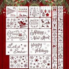 38 kalėdinių trafaretų pakuotė Šablonų dažymo trafaretai Daugkartinis Kalėdų snaigės trafaretas, skirtas piešimui, purškiamas langas, stiklas, durys, medžio snaigės dekoras
