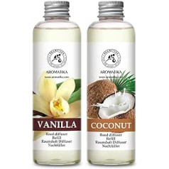 Istabas smaržu uzpildīšanas pudele Vaniļas un kokosriekstu 2 x 200 ml - Uzpilde smaržu difuzoram - Intensive Aroma Natural - Telpas gaisa atsvaidzinātājs mājām - Aroma difuzors