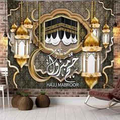 PAIQIU Ramadan Decorations, Eid musulmaņu gobelēns Mubarakam, fona piekarināšana pie sienas, islāma ornaments, 3D Kareem mājas dekora gobelēns, 200 x 150 cm