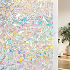 Fyuein Window Film Opaque Self-Adhesive Rainbow Window Film 3D Colourful Static Adhesive Decorative Film Privacy Film Anti UV Sun Protection for Living Room Office (Rainbow - Crescent Moon, 90 x 200