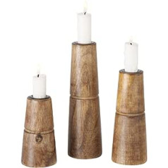 Boltze Hotou 2025159 Candle Holder Set of 3 Wooden Candle Holders Stylish Design Decoration Dining Table / Chest of Drawers Boho Style