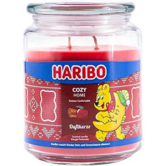 Haribo aromātiskā svece stiklā ar vāku | Mājīga Māja | Aromātiskā svece ziema | Sveces Ilgs degšanas laiks (100 h) | Sveces Sarkanas | Liela aromātiskā svece (510 g)