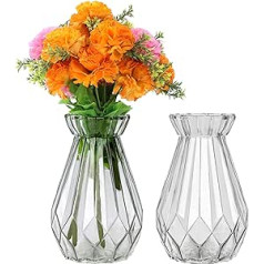 Belle Vous Transparent Crystal Vase, Glass Vase (Pack of 2) - 15 cm Flower Vase, Modern Cylinder Vase, Glass, Round, Vase Belly Set as Decoration for Home, Table Decoration, Office