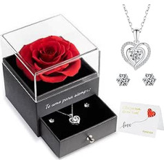 Te Amo Para Siempre Eternal Real Rose with Splitter Necklace Gift Box for Women Handmade Preserved Rose Birthday Anniversary Wedding Valentine's Day Gift Box for Girlfriend Mum (Red)