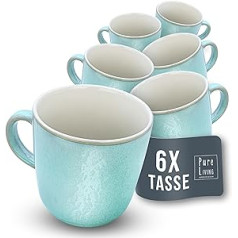 Coffee Cups Set of 6 Ibiza - Premium Stoneware Mugs, Dishwasher and Microwave Safe, Scratch-Resistant - Stylish Tea and Coffee Mug Set - Pure Living Tableware in Beige and Turquoise