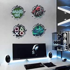 ANHUIB 4 gabalu spēļu uzlīmes sienai, 3D spēļu sienas uzlīmes guļamistabai zēniem, videospēļu sienas uzlīmes, Xbox sienas uzlīmes rotaļu istabai, guļamistabai, bērnudārzam