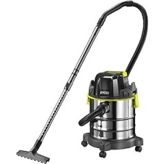 RYOBI 18 V ONE+ bezvadu mitrais un sausais putekļsūcējs R18WDV-0 (sūkšanas jauda 82 AW, 18 l konteinera tilpums, gaisa plūsma 1400 l/min, šļūtenes garums 1,8 m bez akumulatora un lādētāja), zaļš