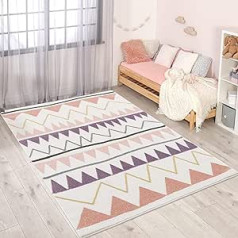 carpet city Vaikiškas kilimėlis - Zigzago motyvas 120 x 160 cm Kreminė rožinė - Vaikų kambario kilimėlis Šiuolaikinės mergaitės