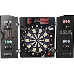 Kings Dart E-Dartboard Cabinett | Elektroninė smiginio spintelė pradedantiesiems ir pažengusiems žaidėjams Originalus turnyro dydis | Iki 8 žaidėjų | Su 38 populiariausiais žaidimais | 59x50 cm