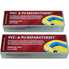 fishglue.de Iepakojumā 2 plastmasas, PVC un PU remonta komplekti, piemēram, piepūšamajai laivai, teltij, baseinam, audumam, brezentam, nojumei, guļampaklājiņam, piepūšamam matracim utt. izgatavoti no vinila, PVC un PU