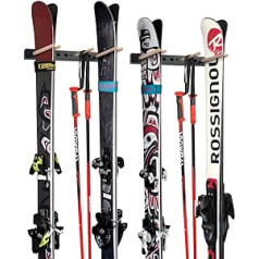 Ski Wall Rack, Snowboard Wall Mount Storage Rack for 5 Pairs of Ski and Ski Poles or Snowboard for Home and Garage - Set of 2