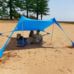 Beach shade tent, sun shelter, family beach, sun protection, UV protection, portable sun protection, large lightweight canopy, beach tents with sandbag, anchor, 4 free pegs for beach, fishing, camping, garden.